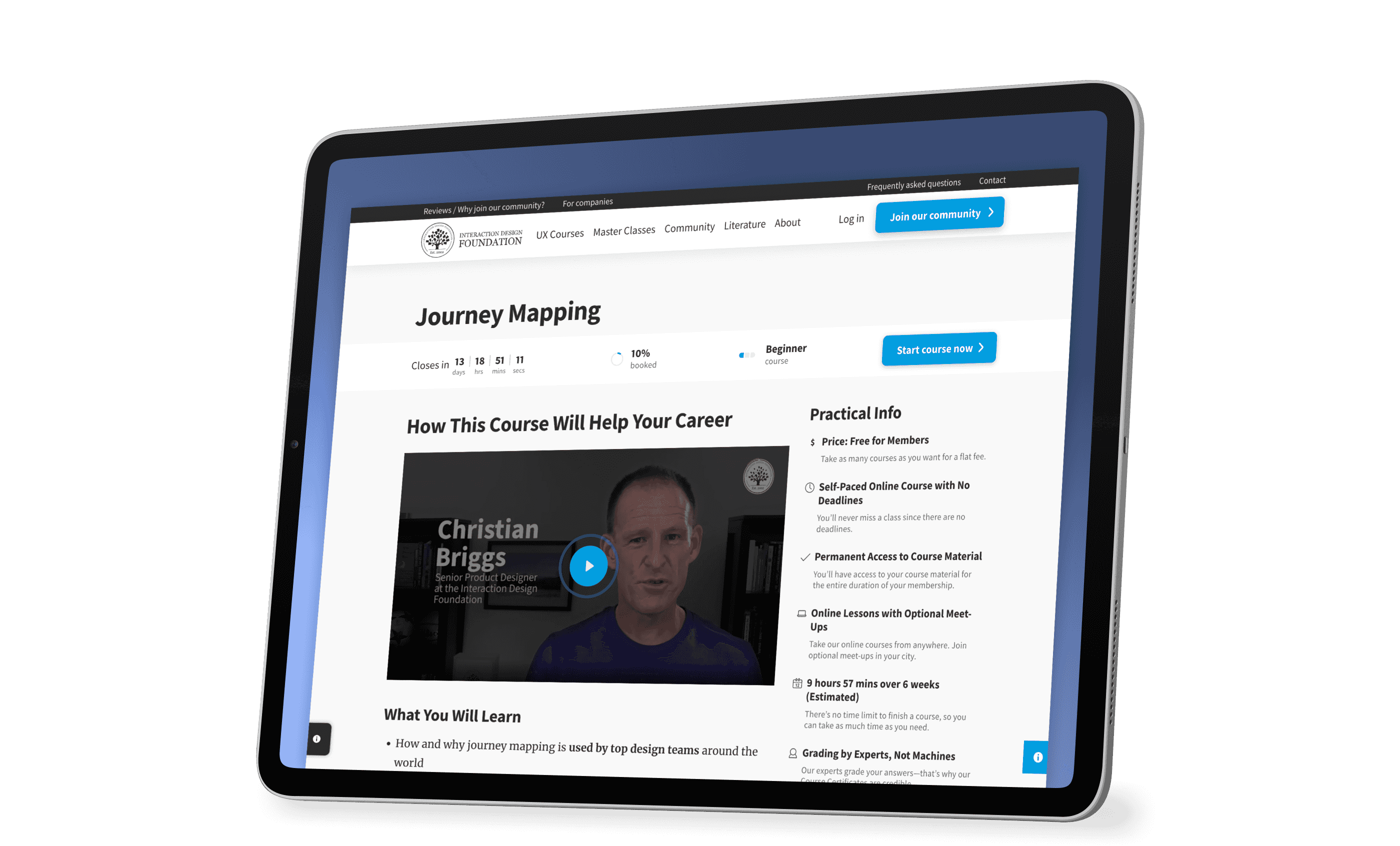 Journey mapping course on an iPad